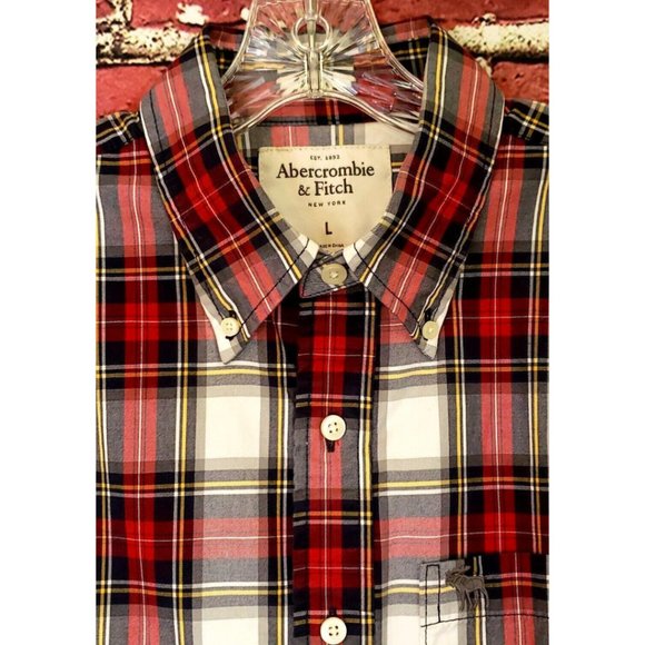 Abercrombie & Fitch AF Button Down Long Sleeved Red Plaid Muscle Shirt Large L - Picture 3 of 15